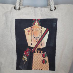 Canvas Beach Tote Bag with Fancy Rope Handles